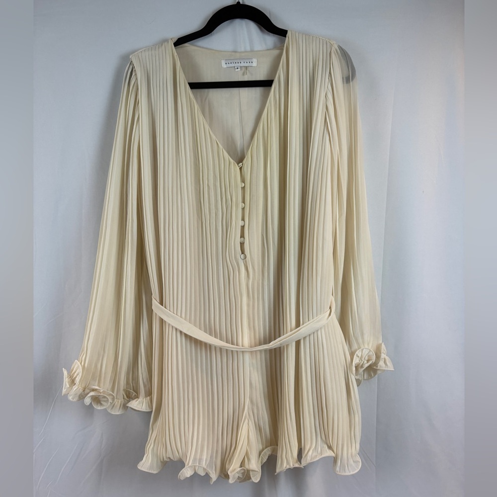 Endless Rose‎ Cream Long Sleeve Pleated Romper